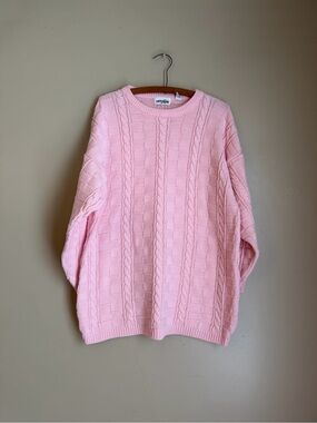 Vtg Capistrano Knit Sweater cable Knit Basket weave Cozy Cottagecore Sz 2x Pink